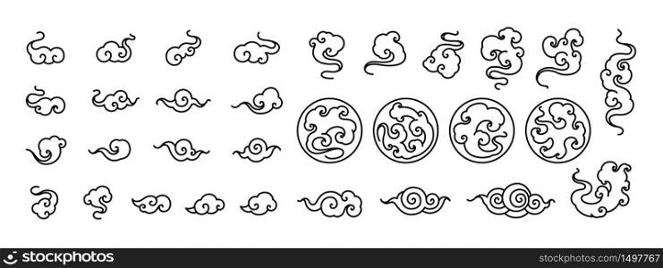 Chinese clouds collection. Oriental style and cloud in circle shape symbol and various shape vector set.