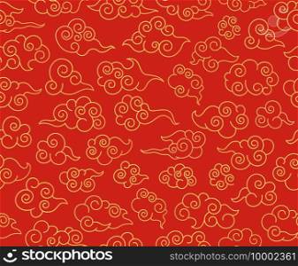 Chinese clouds pattern. Traditional asian ornament. Red decorative swirling sky cloud in japanese style vector seamless fabric texture. Chinese and korean oriental traditional pattern illustration. Chinese clouds pattern. Traditional asian ornament. Red decorative swirling sky cloud in japanese style vector seamless fabric texture