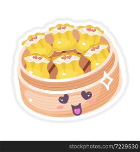 Chinese dim sum cute kawaii vector characters set. Asian dish with smiling face. Eastern traditional cuisine. Dumpling with caviar. Funny emoji, emoticon. Isolated cartoon color illustration. Chinese dim sum cute kawaii vector character