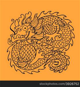 Chinese dragon character. Chinese dragon character. Line art on an orange background