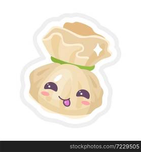 Chinese dumpling cute kawaii vector characters set. Asian dish with smiling face. Eastern cuisine tradition. Dumpling with meat, vegetables. Funny emoji, emoticon. Isolated cartoon color illustration. Chinese dumpling cute kawaii vector character