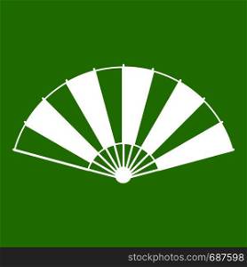Chinese fan icon white isolated on green background. Vector illustration. Chinese fan icon green