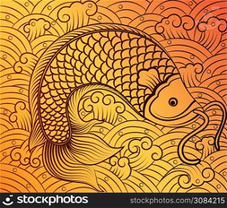 chinese fish art on pattern background,vector illustration