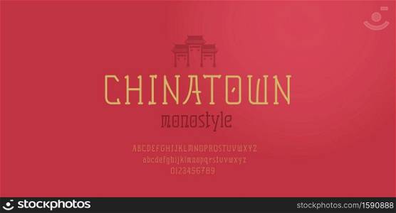 Chinese font modern style. Abstract minimal typography single line stroke and numeric uppercase lowercase typeface. Vector illustration.