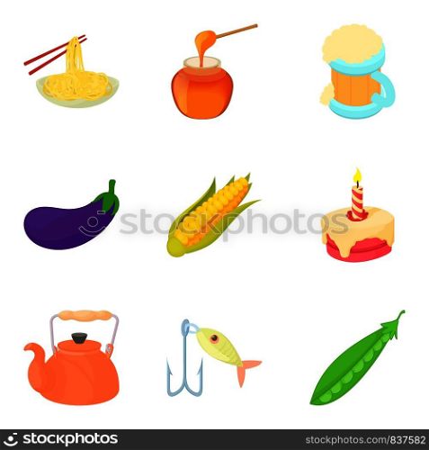 Chinese food icons set. Cartoon set of 9 chinese food vector icons for web isolated on white background. Chinese food icons set, cartoon style