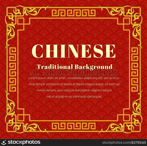 Chinese frame gold style on red background, Traditional Asian decorative frame, for Chinese new year or other festival, vector illustrations.