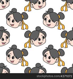 chinese girl head seamless pattern textile print