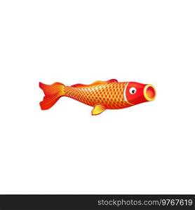 Chinese gold fish vector icon, koi carp of golden and red colors. Cartoon underwater animal, asian culture goldfish symbol isolated on white background, sign. Chinese gold fish vector icon, golden koi carp