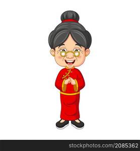 Chinese grandma cartoon on white background