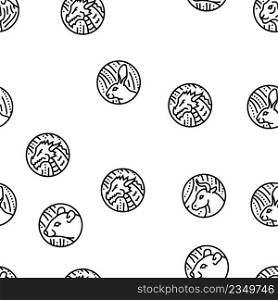 Chinese Horoscope And Accessory Vector Seamless Pattern Thin Line Illustration. Chinese Horoscope And Accessory Vector Seamless Pattern