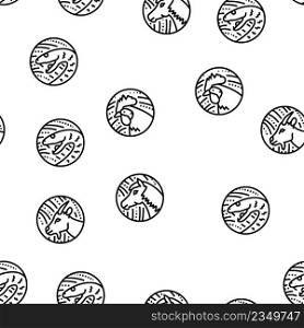 Chinese Horoscope And Accessory Vector Seamless Pattern Thin Line Illustration. Chinese Horoscope And Accessory Vector Seamless Pattern