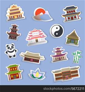 Chinese house and traditional culture symbols stickers isolated vector illustration
