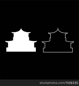 Chinese house silhouette Traditional Asian pagoda Japanese cathedral Facade icon outline set white color vector illustration flat style simple image