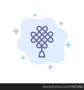 Chinese knot, China, Chinese, Decoration Blue Icon on Abstract Cloud Background