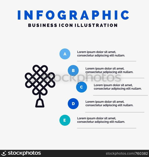 Chinese knot, China, Chinese, Decoration Blue Infographics Template 5 Steps. Vector Line Icon template