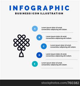 Chinese knot, China, Chinese, Decoration Blue Infographics Template 5 Steps. Vector Line Icon template