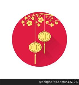 Chinese lantern and cherry blossom flat icon. Vector illustration. Chinese new year design elements.. Chinese lantern and cherry blossom flat icon.