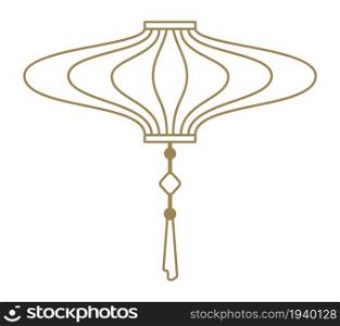 Chinese lantern. Golden lamp with pendant in linear style isolated on white background. Chinese lantern. Golden lamp with pendant in linear style