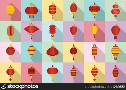 Chinese lantern icons set. Flat set of chinese lantern vector icons for web design. Chinese lantern icons set, flat style