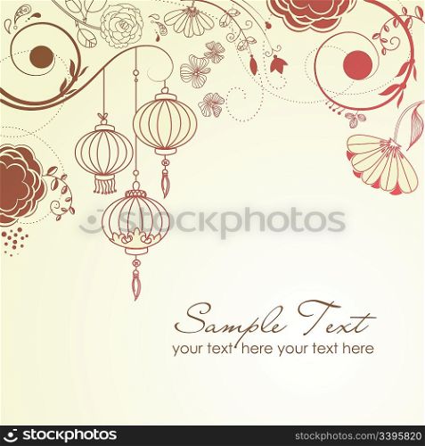 Chinese lanterns. Stylish floral background