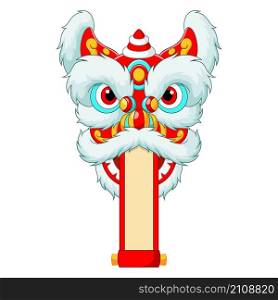Chinese lion head dance with blank scroll