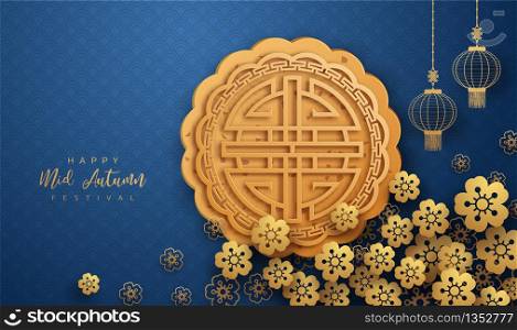 "Chinese mid autumn festival background. The Chinese character " Zhong qiu " with Moon cake. Chinese translate: Mid Autumn Festival"