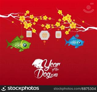 Chinese new year 2018 blossom background. Year of the dog