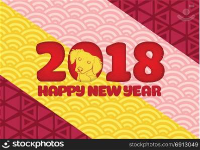 Chinese New Year 2018 festive vector card Design with cute dog, zodiac symbol of 2018 year