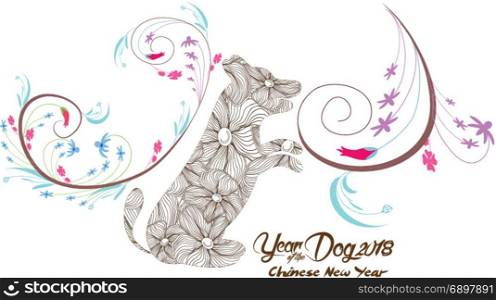Chinese New Year 2018 Paper Cutting Year of Dog floral