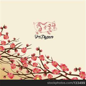 Chinese new year 2019 background blooming sakura branches 