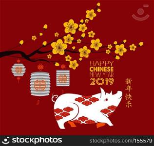 Chinese new year 2019 background. Chinese characters mean Happy New Year. Year of the pig