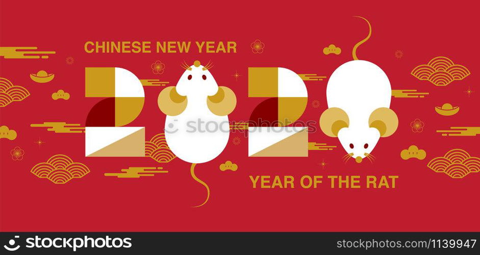 Chinese new year , 2020, Happy new year greetings, Year of the Rat, modern design, colorful, geometry