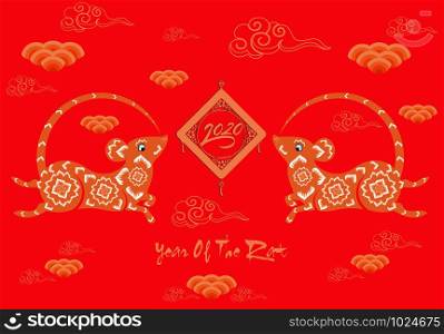 Chinese New Year 2020 year of the rat. flowers and asian elements. Zodiac concept for posters, banners, calendar.