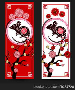 Chinese New Year 2020 year of the rat. flowers and asian elements. Zodiac concept for posters, banners, calendar.