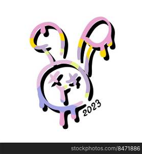 Chinese New Year 2023 the year of the rabbit character rainbow print. Perfect for T-shirt, sticker, poster, stationery. Hand drawn isolated vector illustration for decor and design.