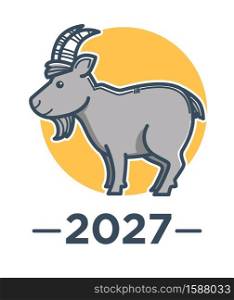 Chinese New Year 2027 of goat, astrological sign isolated icon vector. Symbolic animal and oriental culture, livestock mammal with horns. Ram and asian holiday tradition, lunar calendar and horoscope. Goat symbol, Chinese New Year of 2027, isolated icon