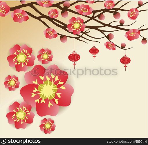 Chinese new year background blooming sakura branches