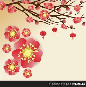 Chinese new year background blooming sakura branches