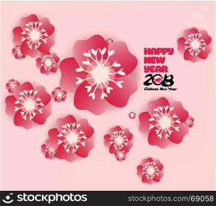 Chinese new year background blooming sakura branches. Year of the dog