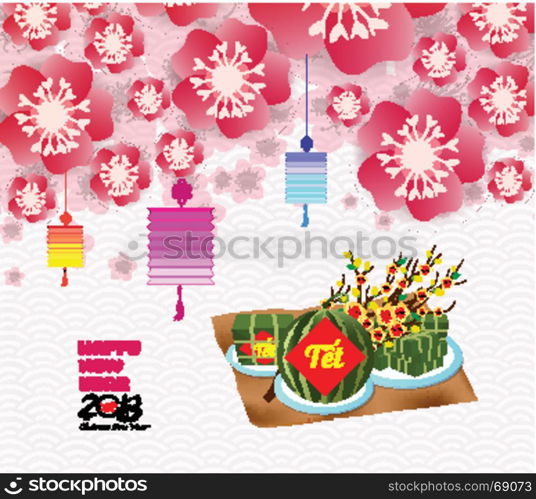 Chinese new year background blossom sakura branches, Vietnamese new year. (Translation tet Lunar new year)