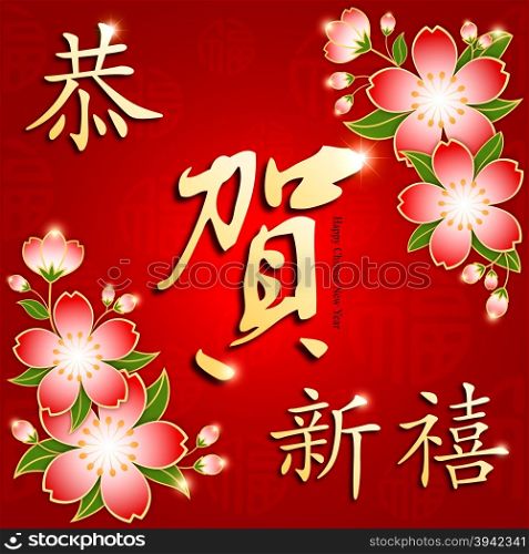 Chinese New Year Background Greeting Card on Red Background