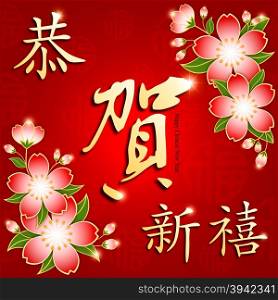 Chinese New Year Background Greeting Card on Red Background
