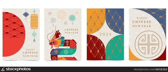 Chinese New Year background with lantern,dragon.Editable vector illustration for postcard,a4 size