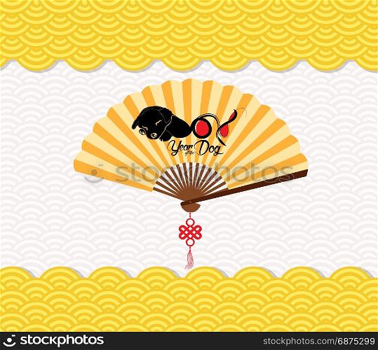 Chinese New Year Background with paper fan. Year of the dog