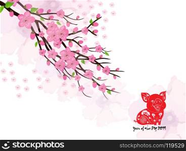 Chinese New Year card with plum blossom and lantern