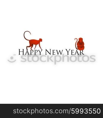 Chinese new year card with red monkeys, vector illustration.