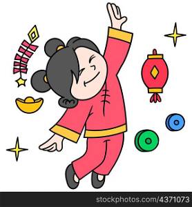 chinese new year celebration girl dancing