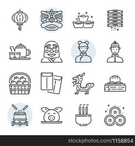 Chinese New Year day related icon and symbol set in outline design
