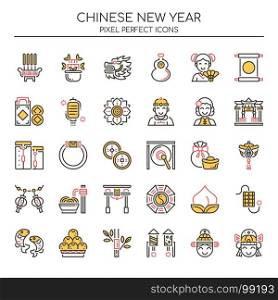 Chinese New Year Elements , Thin Line and Pixel Perfect Icons