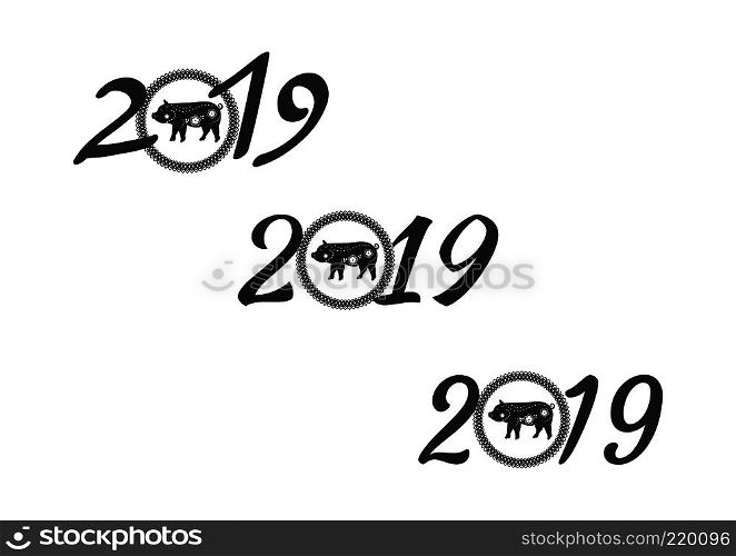 Chinese New Year festive vector card Design with pig, zodiac symbol of year 2019. Paper cut pig in frame. Chinese New Year festive vector card Design with pig, zodiac symbol of year 2019.